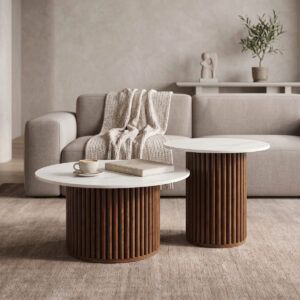 Coffee table Skerta Argos The Classic set of 2 pieces white sintered stone mdf walnut base