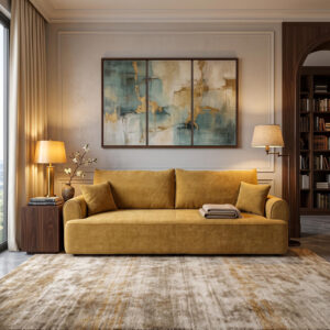 Three seater sofabed Storida Argos The Classic with storage space yellow fabric 255x94x92cm