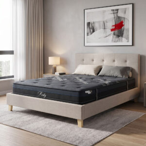 Bed with mattress Mago-Resty Argos The Classic fabric ecru – natural wood legs 160x200cm