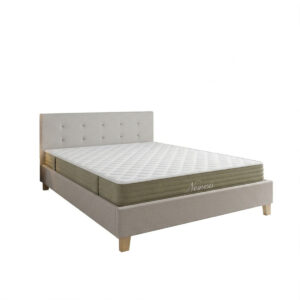 Bed with mattress Mago-Nemesis Argos The Classic, upholstered in ecru fabric with natural-finish wooden legs, 160x200cm