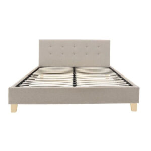 Bed with mattress Mago-Nemesis Argos The Classic, upholstered in ecru fabric with natural-finish wooden legs, 160x200cm