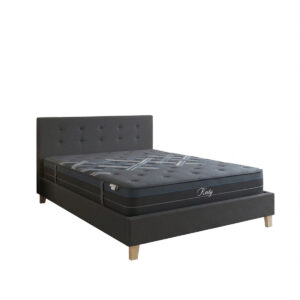 Bed with mattress Mago-Resty Argos The Classic anthracite fabric - wooden leg in natural shade 160x200cm