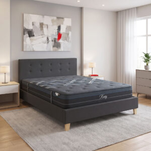 Bed with mattress Mago-Resty Argos The Classic anthracite fabric - wooden leg in natural shade 160x200cm