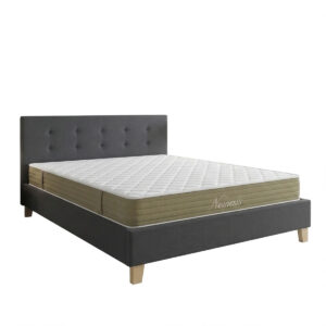 Bed with mattress Mago-Nemesis Argos The Classic anthracite fabric - wooden leg in natural shade 160x200cm