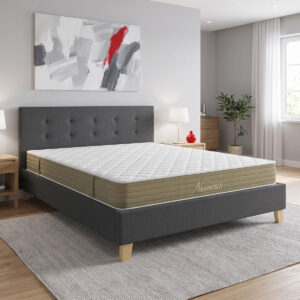 Bed with mattress Mago-Nemesis Argos The Classic anthracite fabric - wooden leg in natural shade 160x200cm