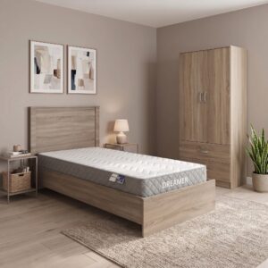 Athos Sonoma Bedroom Set with 2 Door Wardrobe and Dreamer Mattress 90x190cm 3 Piece Set