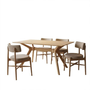 Dining table set Raudi beige chair with Raffles table Argos The Classic set of 5 pieces rubberwood in walnut color 150x90x76cm