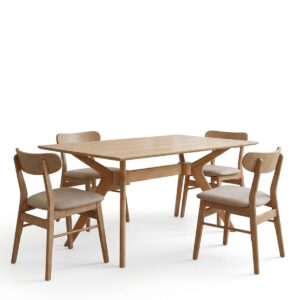 Dining table set Cairo beige chair with Raffles table Argos The Classic set of 5 pieces rubberwood in walnut color 150x90x76cm