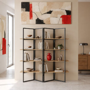 Bookcase shelf Strake Argos The Classic in natural shade black metal 140x30x160cm