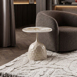 Side table Amphora Argos The Classic cappuccino metal-marble-look travertine D50x47cm