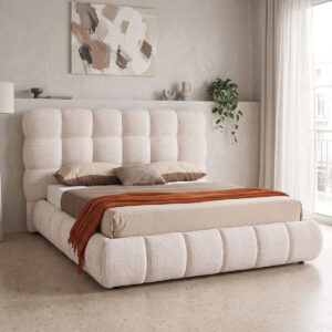 Double bed Abena Argos The Classic ecru boucle fabric with storage space 160x200cm