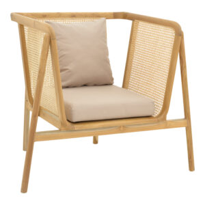 Armchair Jenta Argos The Classic teak wood with rattan in natural color and beige cushions 72x67x92cm