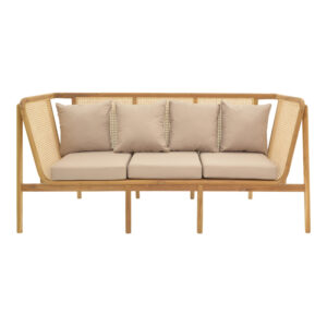 336 000041 1 3-seater sofa Jenta Argos The Classic teak wood with rattan in natural color and beige cushions 203x67x92cm