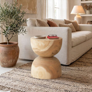 Stool Table Hourglass Argos The Classic suar wood in walnut D40x45cm