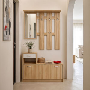 Entrance unit Jentia Argos The Classic with mirror sonoma with white MDF 100x24x186cm