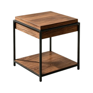 431 000008 1 Side table Odar Argos The Classic with storage space walnut MDF with black metal 51x51x60cm