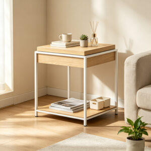 Side table Odar Argos The Classic with storage space sonoma MDF with white metal 51x51x60cm
