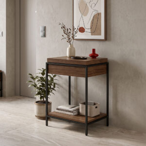 Console table Odar Argos The Classic with storage space walnut MDF with black metal 63x63x80cm