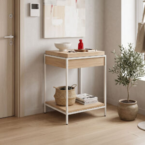 Console table Odar Argos The Classic with storage space sonoma MDF with white metal 63x63x80cm