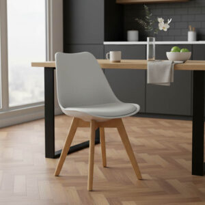 Chair Gaston Argos The Classic PP and PU color white with wooden legs in natural finish 43x51x75cm