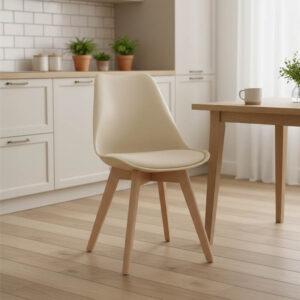 Chair Gaston Argos The Classic PP and PU color taupe with wooden legs in natural finish 43x51x75cm