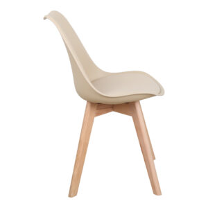 Chair Gaston Argos The Classic PP and PU color taupe with wooden legs in natural finish 43x51x75cm