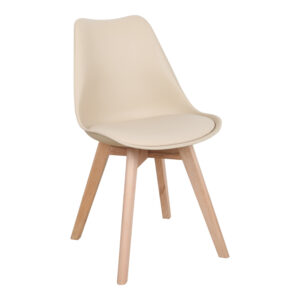 Chair Gaston Argos The Classic PP and PU color taupe with wooden legs in natural finish 43x51x75cm